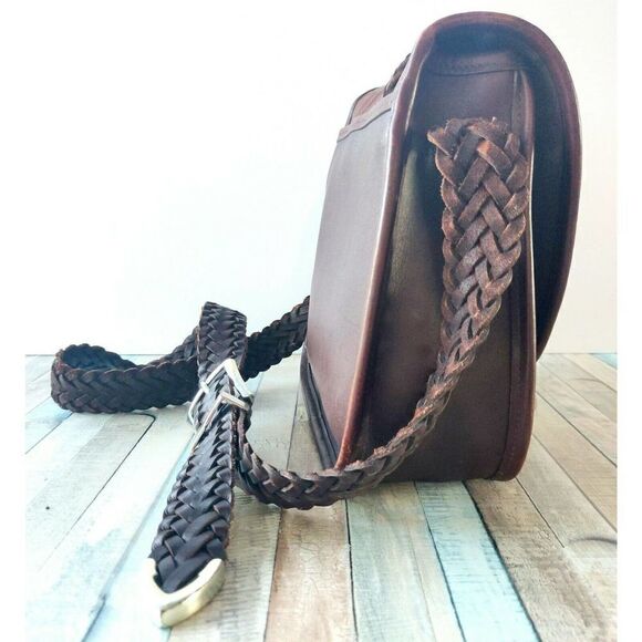 Brighton SADDLE BROWN CROCO GENUINE LEATHER WOVEN STRAP FLAP X-BODY SHOULDER BAG - Picture 3 of 12
